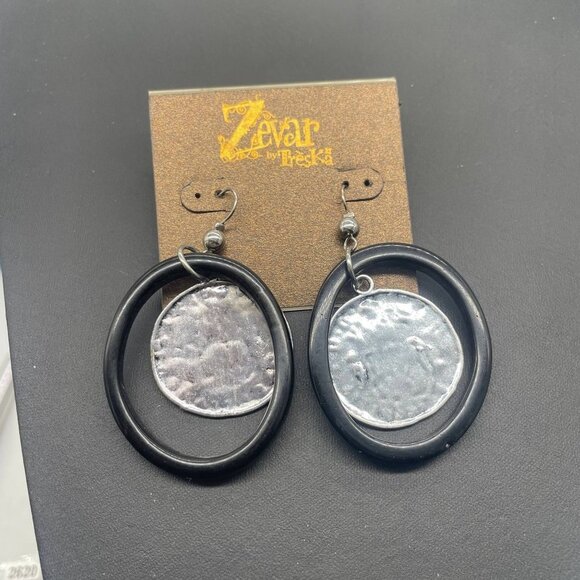 Zevar by Treska Hammered Circle Dangle Drop Earrings Boho Bohemian Hippie - Picture 2 of 5